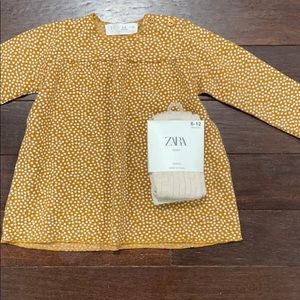 Zara Baby Ocher Mini Dot Dress w/new ribbed tights